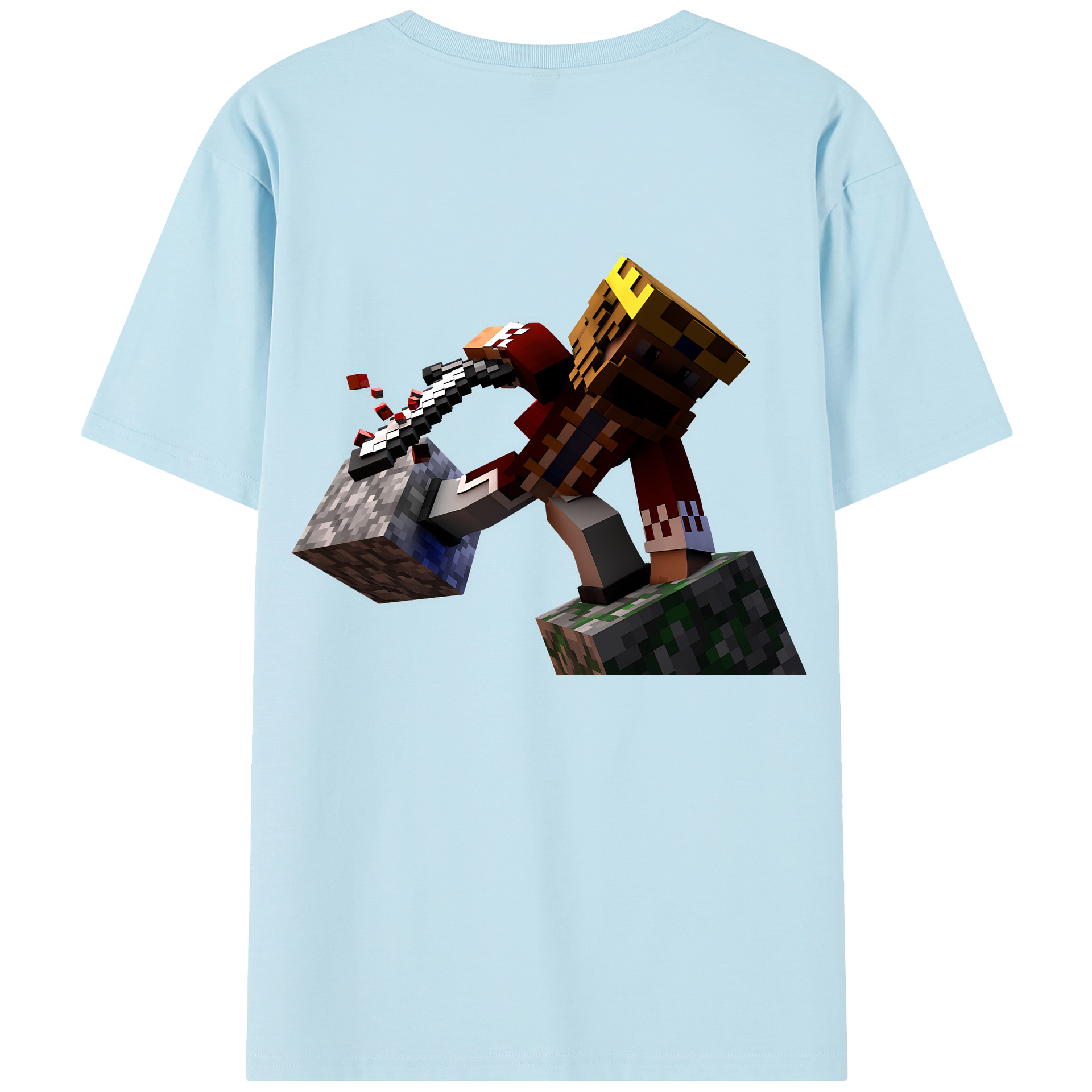 （画像用） マインクラフト ブロックの世界 Minecraft MC Block world 綿100％半袖Tシャツ（背面プリント）